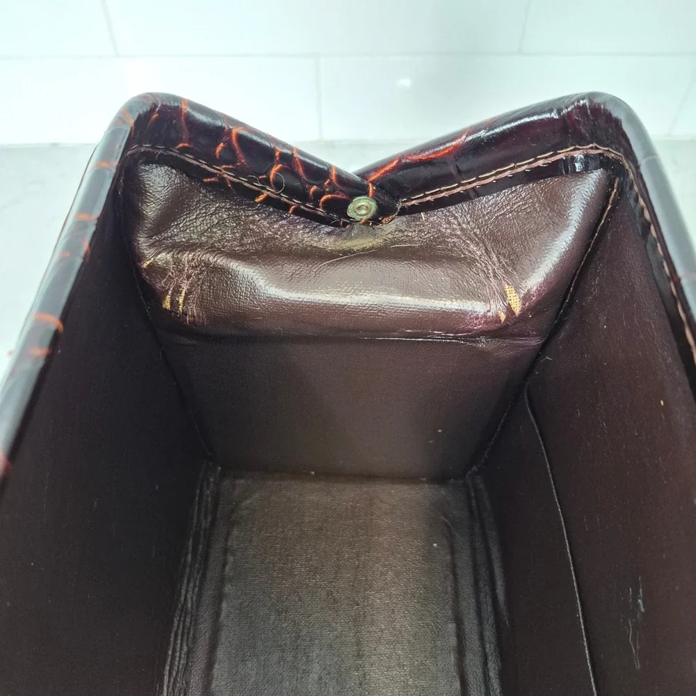 Upjohn Doctor Bag Vintage Faux Croc Embossed Leather Brown Unisex